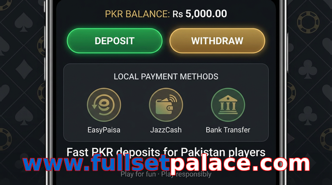 Deposit and withdrawal screen with PKR methods